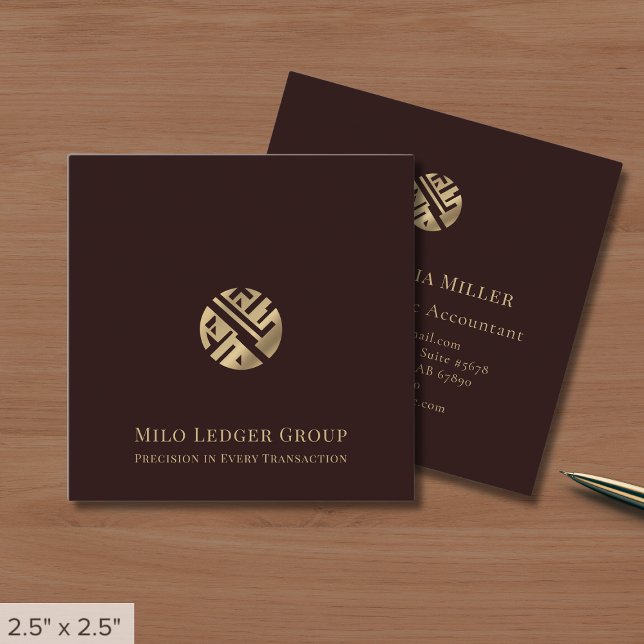 Burgundy Gold Logo Square Business Card (Creator Uploaded)