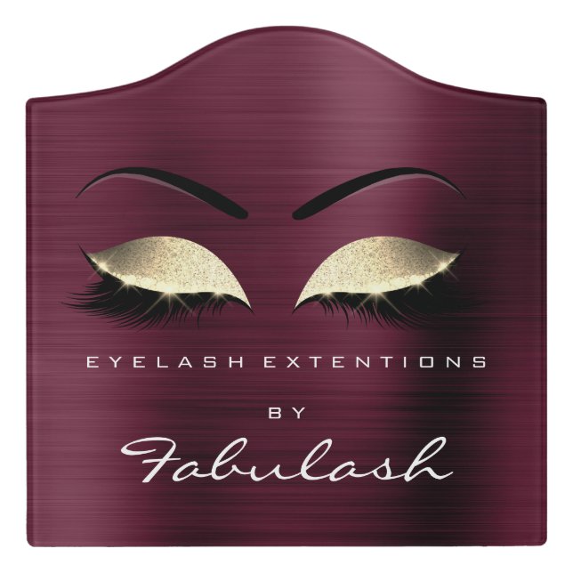 Burgundy Gold Luxury Beauty Salon Lashes Makeup Door Sign (Large Crest Front)