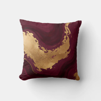 Burgundy Gold Luxury Popular Collection Throw Pillow