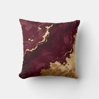 Burgundy Gold Luxury Trendy Collection Throw Pillow