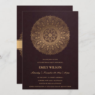 BURGUNDY GOLD MANDALA ANY YEAR 65TH BIRTHDAY PARTY INVITATION