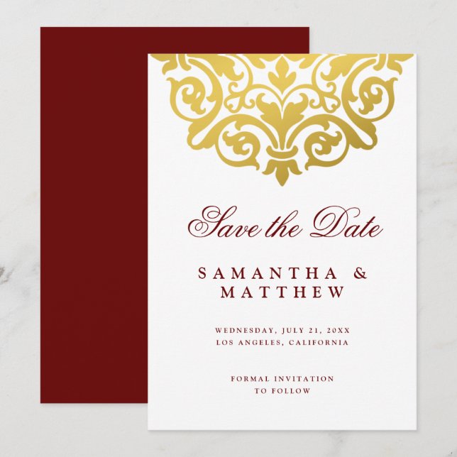 Burgundy Gold Mandala Indian Wedding Save The Date (Front/Back)