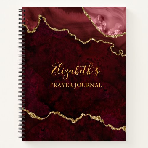 Burgundy Gold Marble Agate Geode Prayer Journal