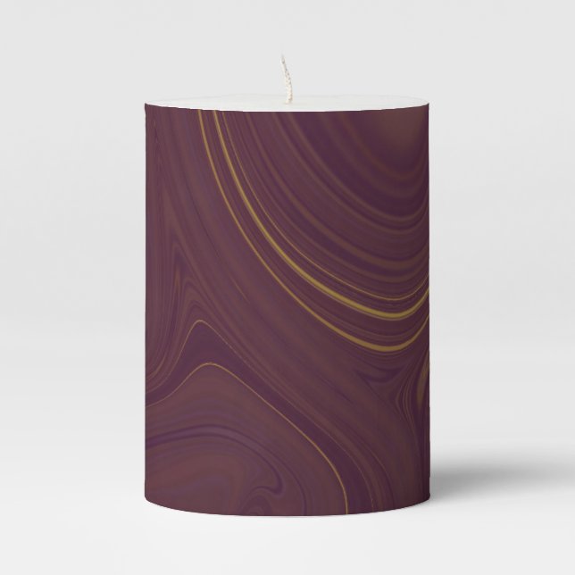 Burgundy Gold Marble Pillar Candle (Front)