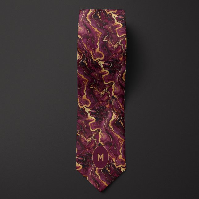 Burgundy & Gold Marbled Monogram Neck Tie (Creator Uploaded)