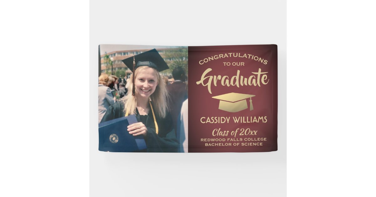 Burgundy Gold Maroon Red Graduate Photo Graduation Banner