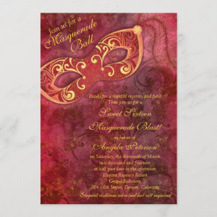 Burgundy Gold Masquerade Ball Sweet 16 Birthday Invitation
