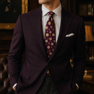 Burgundy Gold Medallion Neck Tie
