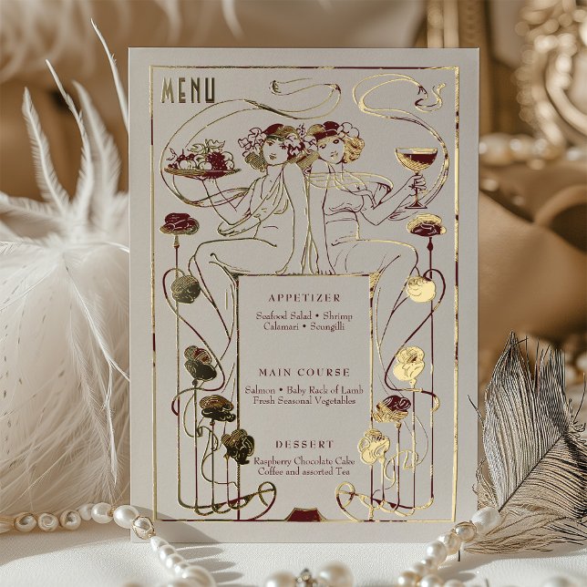 Burgundy Gold Menu Card Vintage Art Nouveau Foil (Creator Uploaded)