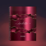 Burgundy gold metal agate marble name script 2024 planner<br><div class="desc">Burgundy,  gold metal and agate,  marble stone print as background.  Personalize and add your name. The name is written with a modern hand lettered style script.</div>