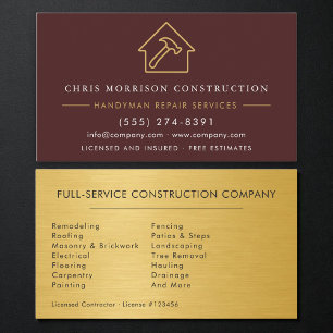 Burgundy Gold Metal Handyman Construction Business Card