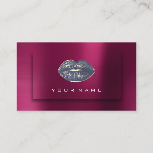 Burgundy Gold Metallic Makeup Artist Blue Lips  3D Business Card