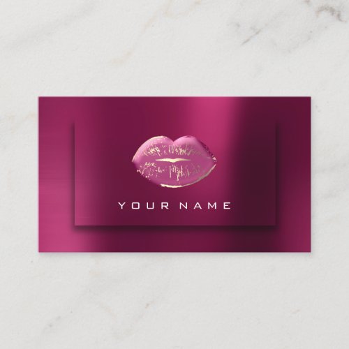 Burgundy Gold Metallic Makeup Artist Blue Lips  3D Business Card