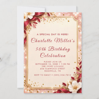 Burgundy Gold Milestone Birthday Invite