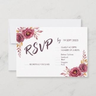 Burgundy Gold Minimalist Simple RSVP Card White