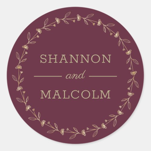 Burgundy Gold Minimalist Wedding Envelope Seal