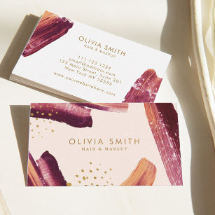 Burgundy & Gold Modern Artistic Brush Texture  Business Card