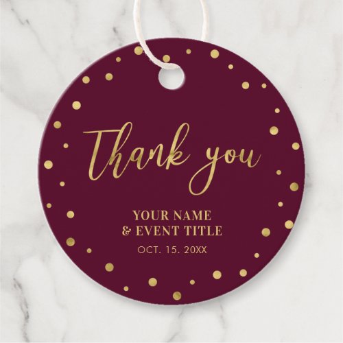 Burgundy  Gold  Modern Birthday Favor Thank you Favor Tags