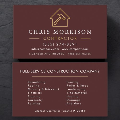 Burgundy Gold Modern Building Construction  Business Card