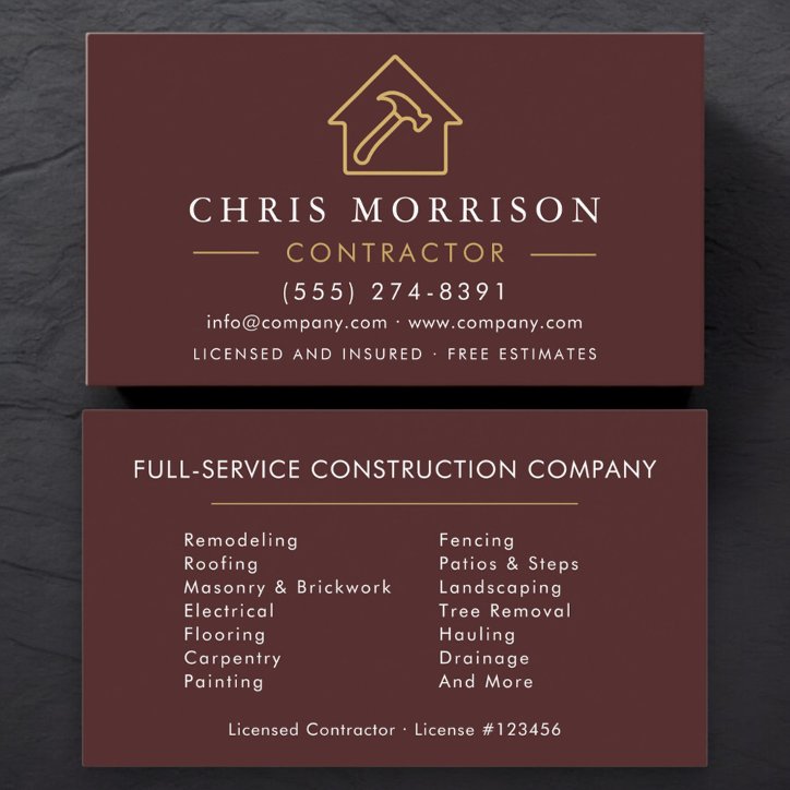 Burgundy Gold Modern Building Construction Business Card