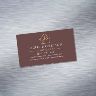 Burgundy Gold Modern Building Construction  Business Card Magnet