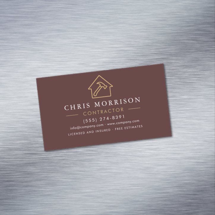 Burgundy Gold Modern Building Construction Business Card Magnet