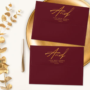 Burgundy Gold Modern Classic Typography Wedding Envelope