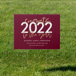 burgundy gold modern script stylish graduation sign