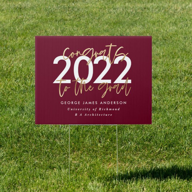 burgundy gold modern script stylish graduation sign (Insitu)