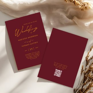 Burgundy Gold Modern Typography RSVP Wedding