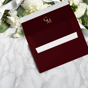 Burgundy & Gold Monogram Elegant Deep Red Wedding Envelope