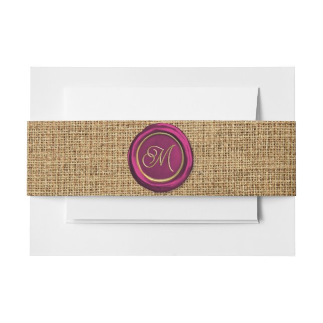  Burgundy & Gold Monogram Modern Wax Seal Stickers Invitation Belly Band (Front Example)