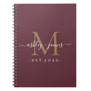 Burgundy Gold Monogram Names Established Year Notebook