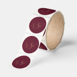 Burgundy Gold Monogram Wedding Classic Round Sticker