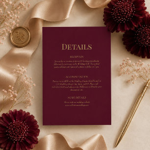 Burgundy Gold Monogram Wedding Details Card