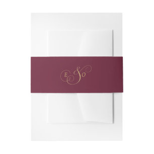 Burgundy Gold Monogram Wedding Invitation Belly Band