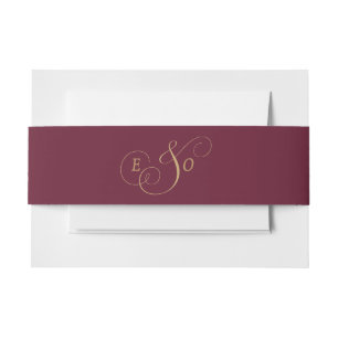 Burgundy Gold Monogram Wedding Invitation Belly Band