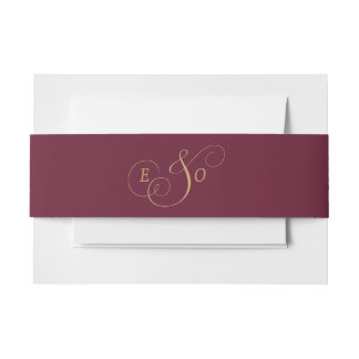 Burgundy Gold Monogram Wedding Invitation Belly Band
