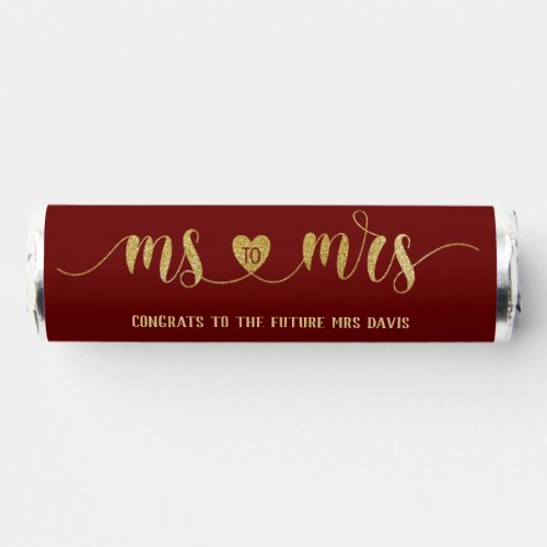 Burgundy Gold Ms to Mrs Bridal Shower Breath Savers Mints
