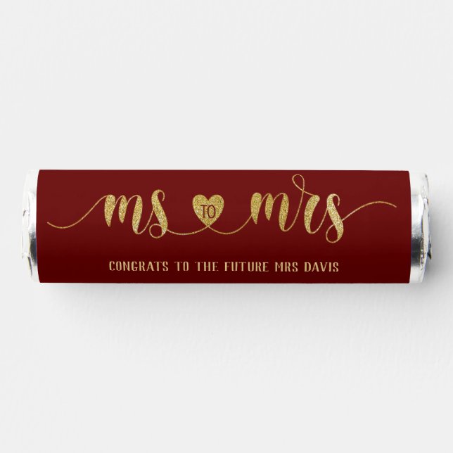 Burgundy Gold Ms to Mrs Bridal Shower Breath Savers® Mints (Front)
