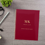 Burgundy gold name monogram 2025 planner<br><div class="desc">A burgundy background color,  golden text.  Personalize and add your first name,  monogram initials and full name,  a title year 2025 (or any year).</div>