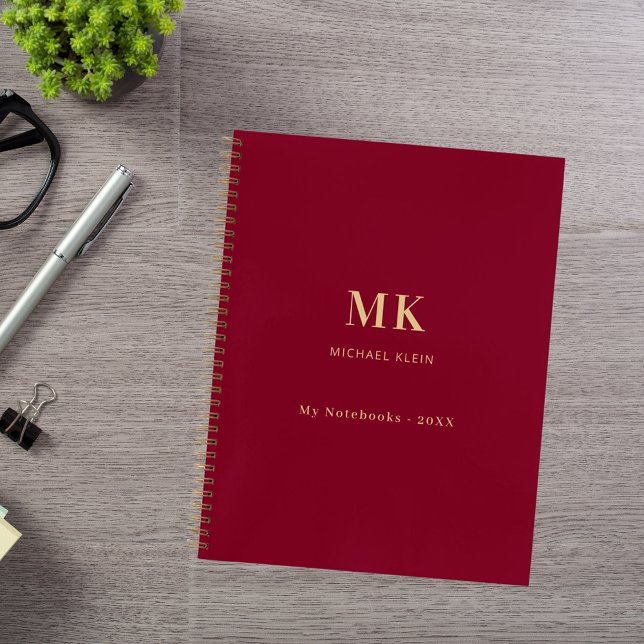 Burgundy gold name monogram notebook (Creator Uploaded)