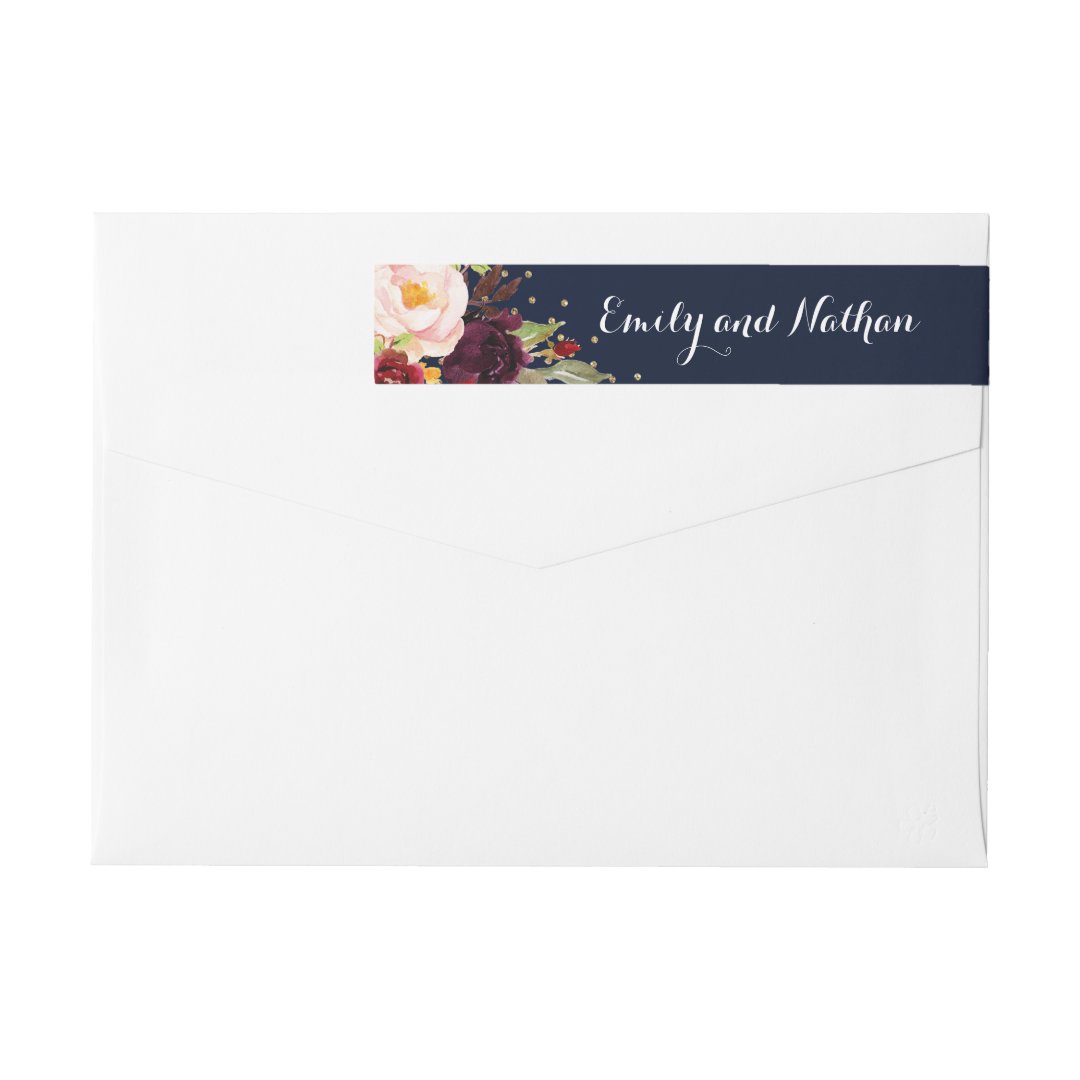 Burgundy Gold Navy Confetti Envelope Belly Band Wrap Around Label Zazzle