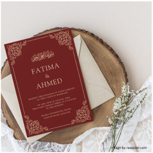 Burgundy Gold Nikah Islamic Muslim Wedding Invitation