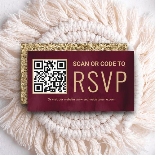 Burgundy Gold Online QR Code RSVP Wedding Website Enclosure Card