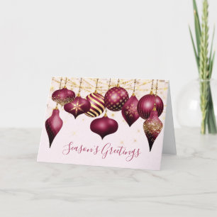 Burgundy Gold Ornaments Business Holiday Card
