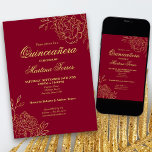 Burgundy Gold Outline Flowers Floral Quinceanera Invitation<br><div class="desc">Part of our Gold and Burgundy Quinceanera Collection, these elegant Quinceanera Invitations can be completely personalized with your custom details. The chic floral design features fine botanical line drawings of flowers and leaves in gold, along with classy script typography on a burgundy background. An alternative version of this invitation is...</div>