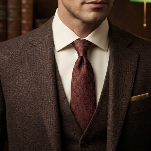 Burgundy Gold Paisley Jacquard Neck Tie