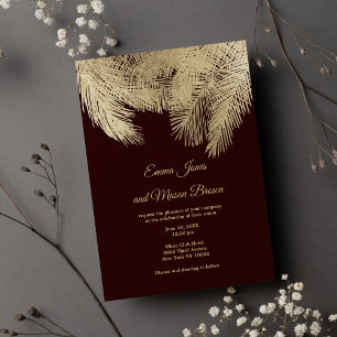 Burgundy gold palm tree tropical floral Wedding Invitation