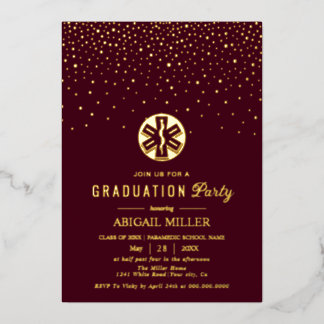 Burgundy, gold paramedic Class Of 2026 graduation Foil Invitation